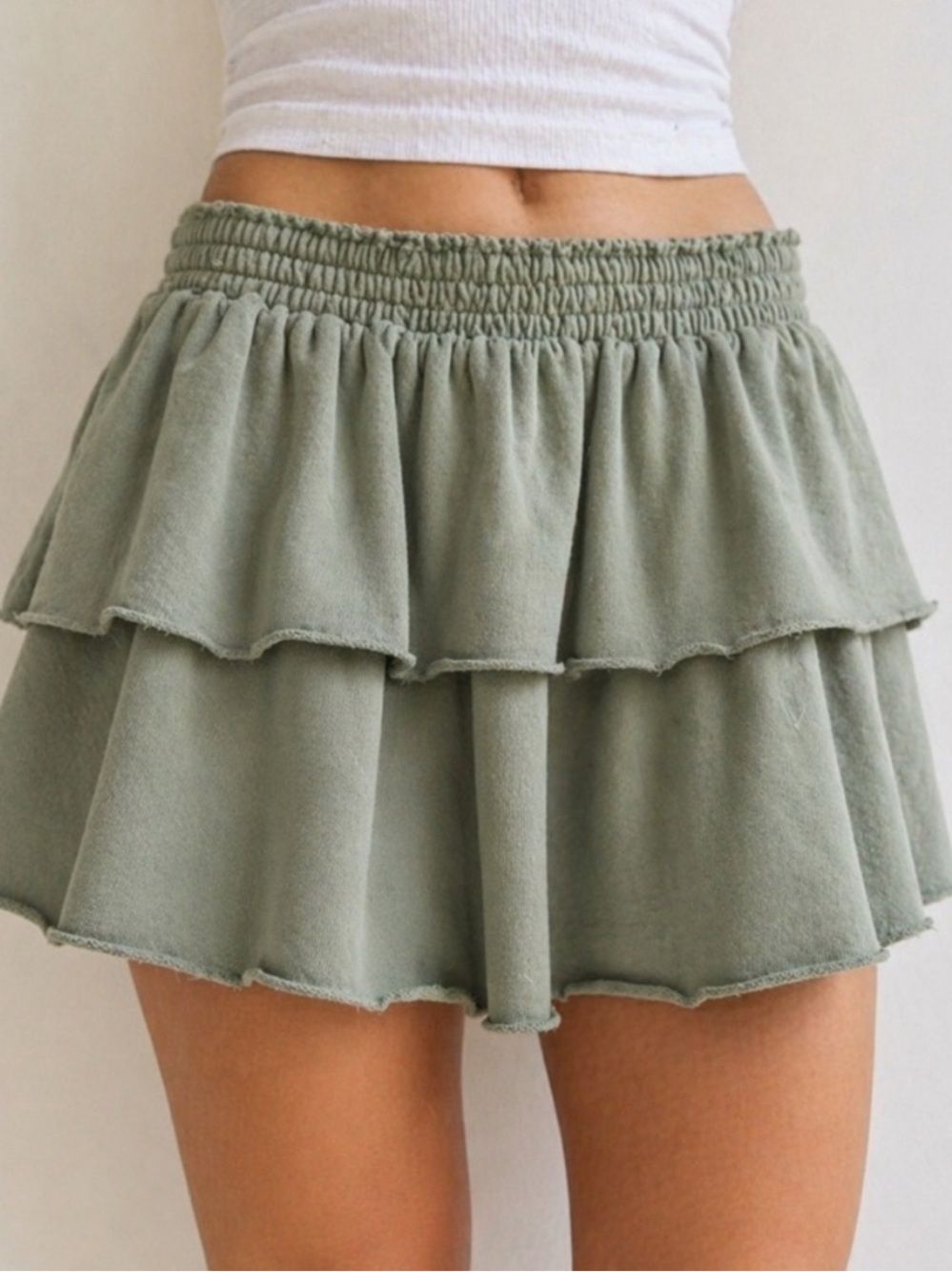 Aerie cotton tiered ruffled mini skirt in sage green size small